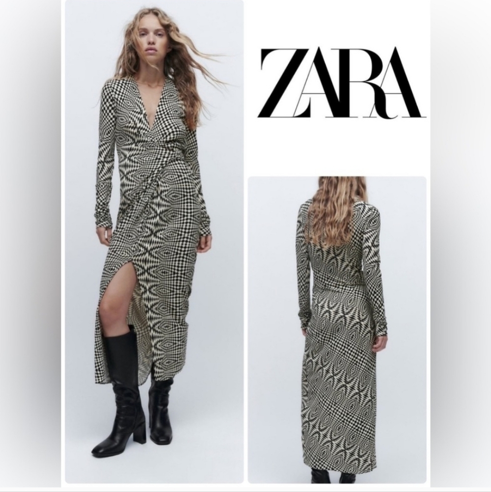 Zara Woman Drapped Printed Long Dress Bloggers Fav Size M Medium